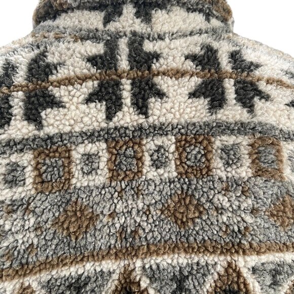 Vintage Palmettos Aztec Sherpa Fleece Jacket L Southwestern Winter Grunge Cozy - Picture 9 of 9